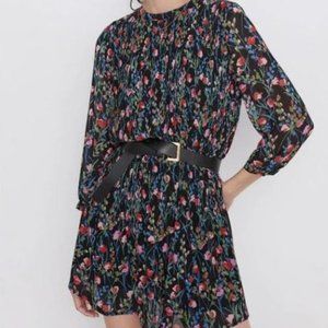 Zara Mini Shift Dress Floral Long Sleeve